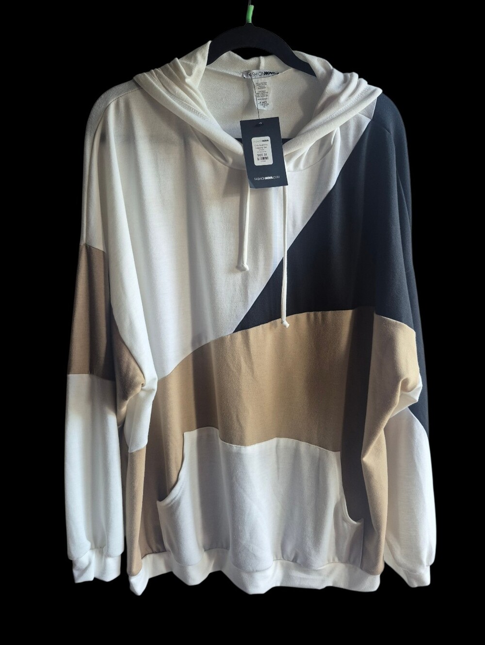 Women’s Colorblock Hoody - Cream, Black & Tan